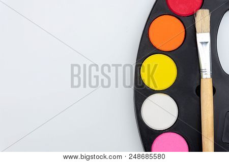 Paintbrushes Palette And Watercolor Paints