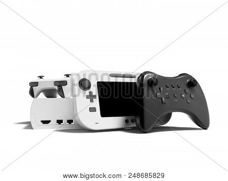 Modern Game Console With Blackjack And White Jazyk With Portable Game Console 3d Render On White Bac