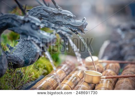 Spring Water Form Dragon In Oshino Hakkai Village, Yamanashi Prefecture, Japan.