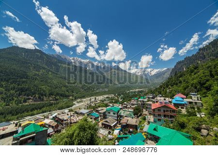 Beautiful panorama of Vashisht village and Kullu valley, India.