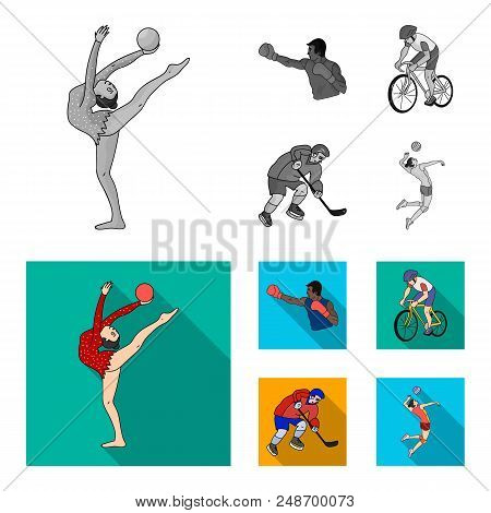 Cycling, Boxing, Ice Hockey, Volleyball.olympic Sport Set Collection Icons In Monochrome, Flat Style