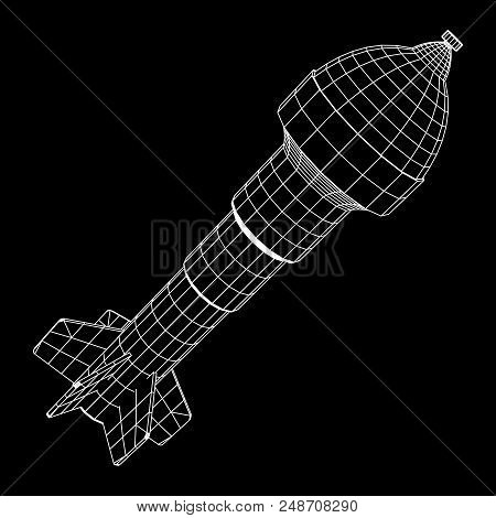 Missile, Nuclear Bomb Or Mortar Mine Wireframe Low Poly Mesh Vector Illustration
