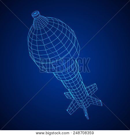 Missile, Nuclear Bomb Or Mortar Mine Wireframe Low Poly Mesh Vector Illustration