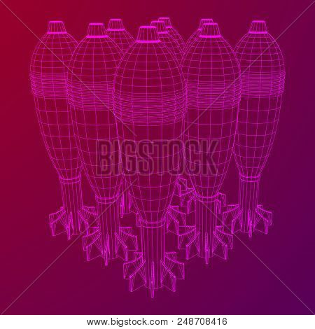 Missile, Nuclear Bomb Or Mortar Mine Wireframe Low Poly Mesh Vector Illustration