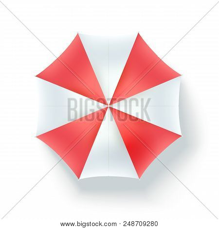 Color Beach Umbrella, Top View. Icon Of Open Parasol Isolated On White Background. Vector 3d Illustr