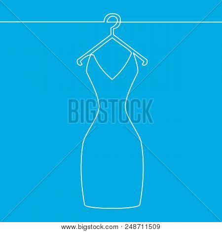 One Line Drawing Of Isolated Vector Object Woman Dress On Hanger Vector Illustration On Blue Backgro