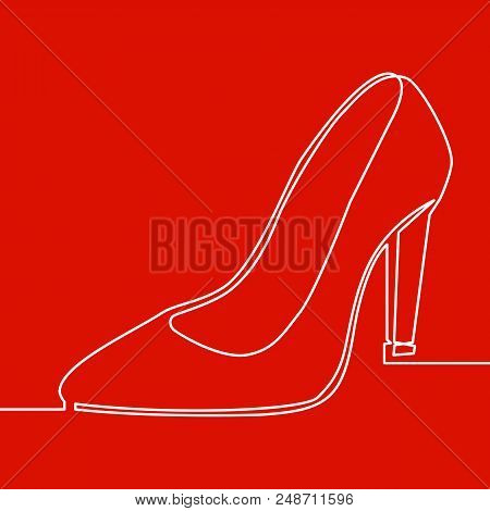 Continuous One Line Drawing Lady High Heel Shoe Thin Line Icon On Red Background