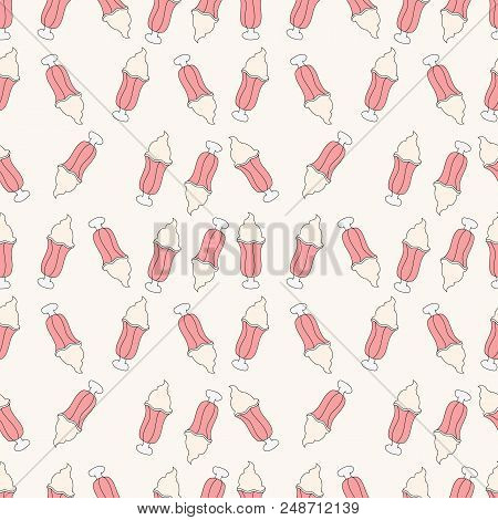 Ice Cream Cocktail On Pink Background. Seamless Pattern
