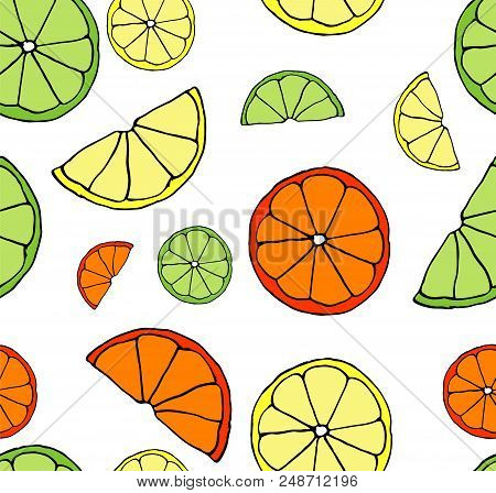 Green, Orange And Yellow Citrus On White Background