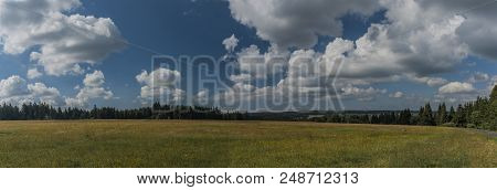 Field In Slavkovsky Les Mountains In Summer Sunny Sunset Evening Near Krizky Area