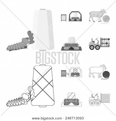 Cotton, Coil, Thread, Pest, And Other  Icon In Outline, Monochrome Style. Textiles, Industry Gear Ic