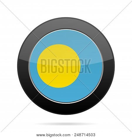 National Flag Of Palau. Shiny Black Round Button With Shadow.