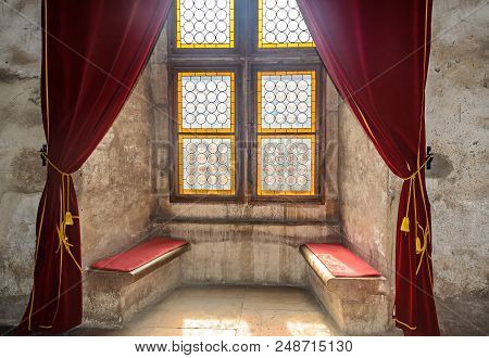 Hunedoara, Romania - August 5, 2017: Details From The Interior Room Of The Corvins Castle Build By J
