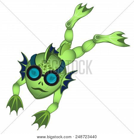 A Mysterious Inhabitant Of The Deep Sea Is Isolated On A White Background. Ichthyander. Vector Carto