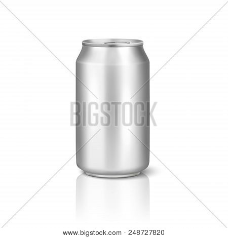 Vector Realistic 3d Empty Glossy Metal Silver Aluminium Beer Pack Or Can Visual 330ml. Can Be Used F