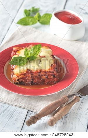 Portion Of Italian Eggplant Parmigiana Di Melanzane