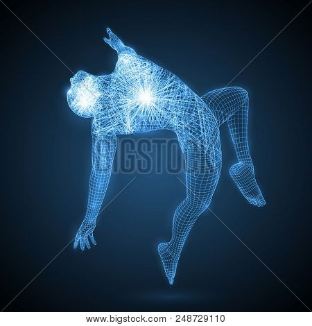 Energy Of The Dancing Man. Spiritual Energy Beams Inside Head And Torso. Blue Version. Suitable For 