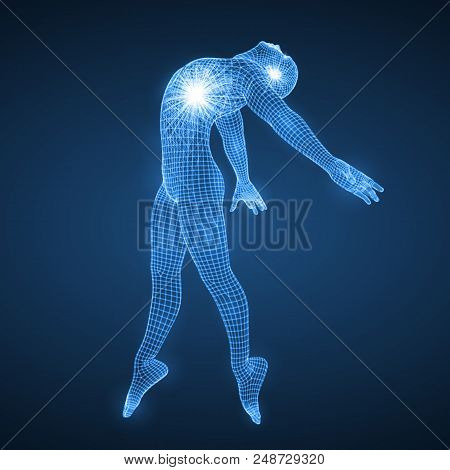 Energy Of The Dancing Man. Spiritual Energy Beams Inside Head And Torso. Blue Version. Suitable For 
