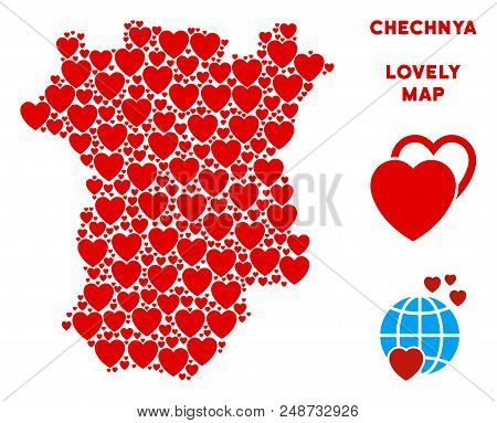 Valentine Chechnya Map Collage Of Red Hearts. We Like Chechnya Map Template. Abstract Vector Area Sc