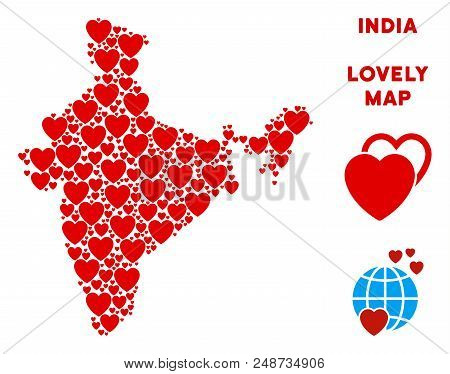 Love India Map Composition Of Red Hearts. We Like India Map Template. Abstract Vector Territorial Pl