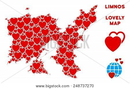 Love Limnos Greek Island Map Mosaic Of Red Hearts. We Like Limnos Greek Island Map Template. Abstrac