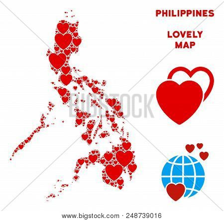 Valentine Philippines Map Composition Of Red Hearts. We Like Philippines Map Template. Abstract Vect