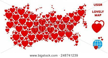 Romantic Ussr Map Mosaic Of Red Hearts. We Like Ussr Map Template. Abstract Vector Territorial Plan 