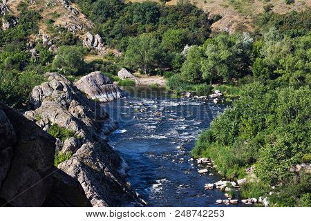 Southern Bug River Landscape With Famous Rapid Red Gate Or Integral In Migeya, Ukraine.
