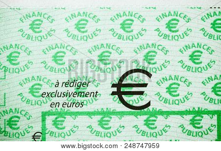 Paris, France - Jan 1, 2015: Detail Of French Cheque Issued By The Direction Generale Des Finances P