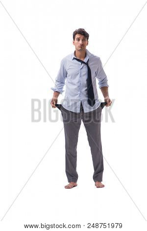 Barefooted businessman isolated on white background