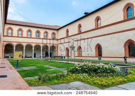 Milan, Italy - May 29, 2018: La Corte Ducale In Castello Sforzesco.
