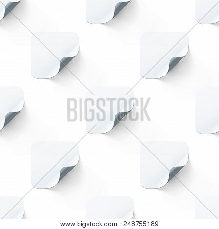Blank White Square Stickers Mock Up Seamless Pattern, 3d Rendering. Empty Quadratic Adhesive Sticky 
