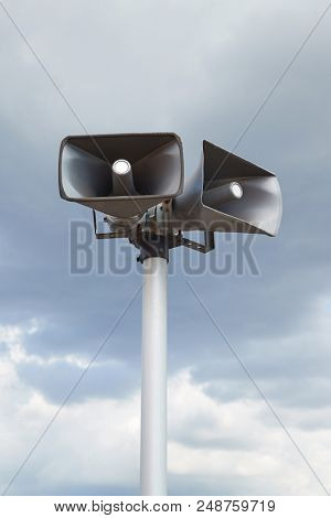 Old loudspeakers at a railway station