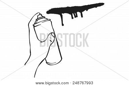 Painted Hand Holds A Can Of Paint And Draws.