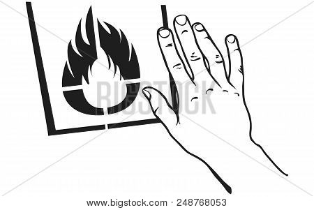Hand Sticks A Sticker With Fire Vector Art.