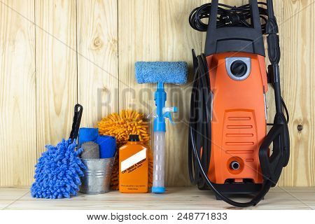 Car Wash Equipment Or Car Cleaning Product Such As Microfiber Tank And Pressure Washer And Glass Cle