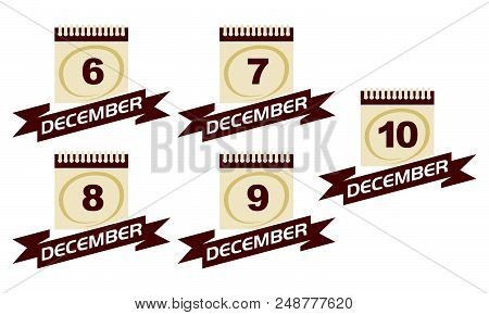 Calendar Desember With Ribbon Set Design Template Vector