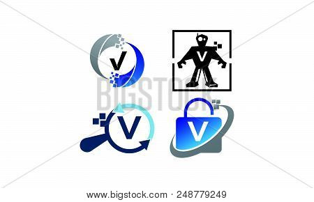 Technology Application V Set Logo Design Template Vector