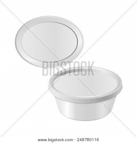 Oval White Plastic Box For Your Design And Logo. Mock Up For Cheese, Cream Cheese, Butter, Etc. Side
