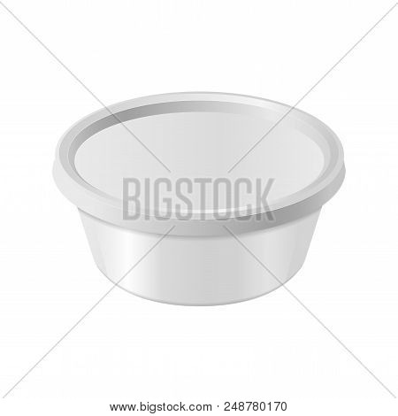 Oval White Plastic Box For Your Design And Logo. Mock Up For Cheese, Cream Cheese, Butter, Etc. Side