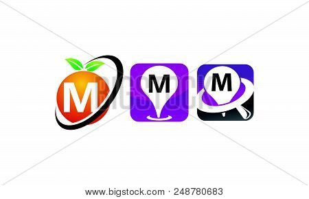 Pin Location Fruit M Set Logo Design Template Vector