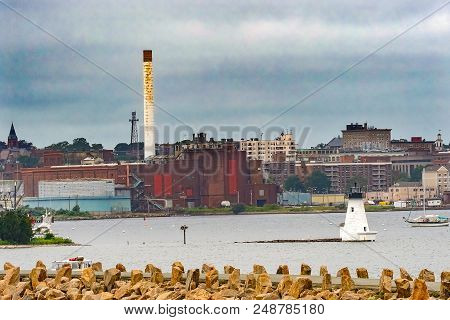 Breakwater Lighthouse Sailboats New Bedford Harbor Buzards Bay Massachusetts United States.