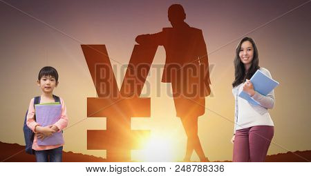 Digital composite of Educated young people and yen symbol
