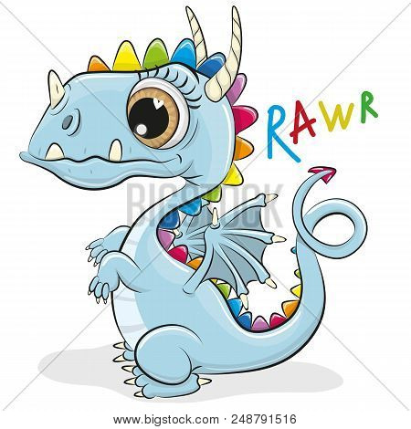 Cute Cartoon Dragon Isolated On A White Background