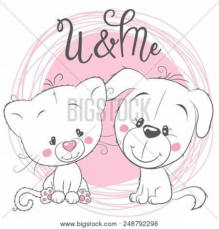 Cute Cartoon Cat And Dog On A Pink Background