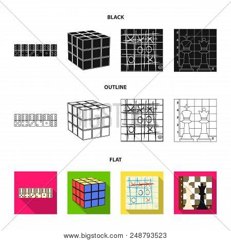 Board Game Black, Flat, Outline Icons In Set Collection For Design. Game And Entertainment Vector Sy