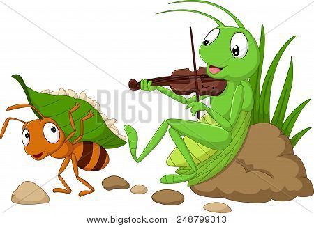 Illustration Of Cartoon The Ant And The Grasshopper