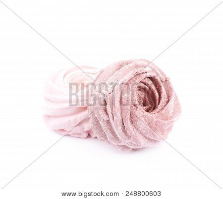 Marshmallow Pink Zephyr Confection Isolated Over The White Background