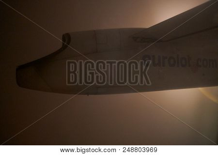 WARSAW, POLAND - CIRCA NOVEMBER, 2017: view form Eurolot Bombardier Q400 NextGen.