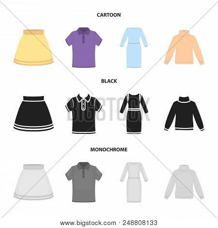 Skirt, T-shirt, Sweater, Dress With Long Sleeves.clothing Set Collection Icons In Cartoon, Black, Mo